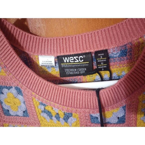 WESC Crochet Sweater Vest Mens Sz S Womens M NWT Floral Patchwork Blue Pink - Picture 4 of 7